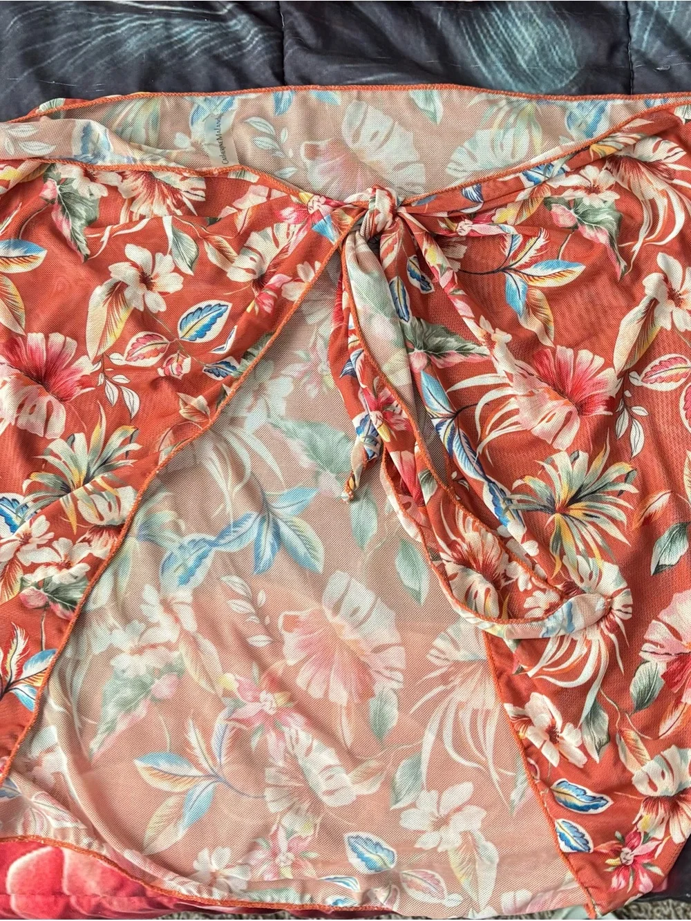 Catherine Malandrino Coral Floral One-Piece Swim Dress with Wrap Skirt